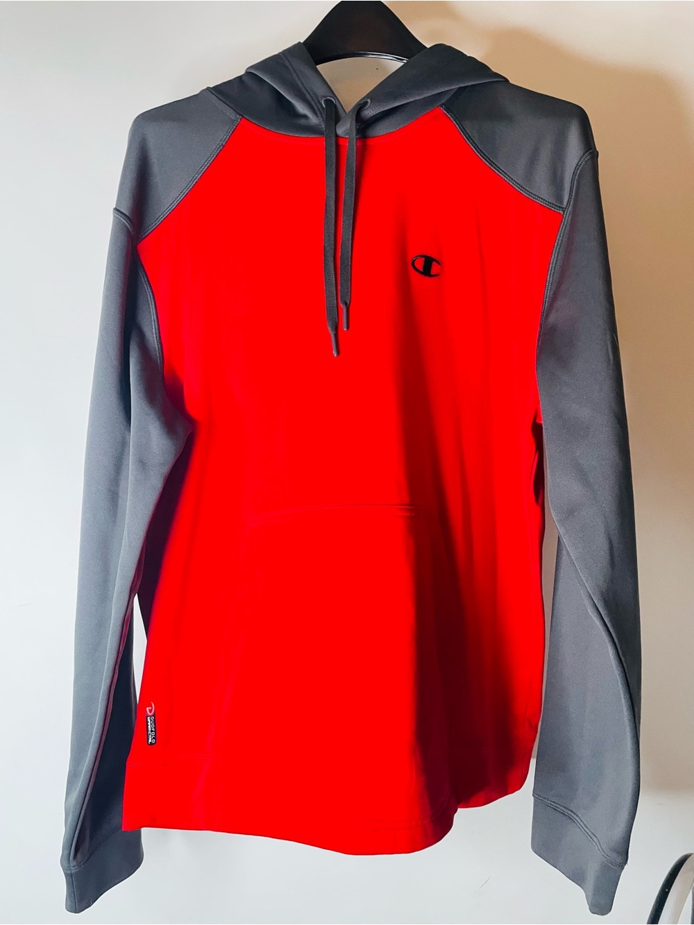 Champion Red & Gray Hooded Pullover Sports Performance Duofold Warmctrl L